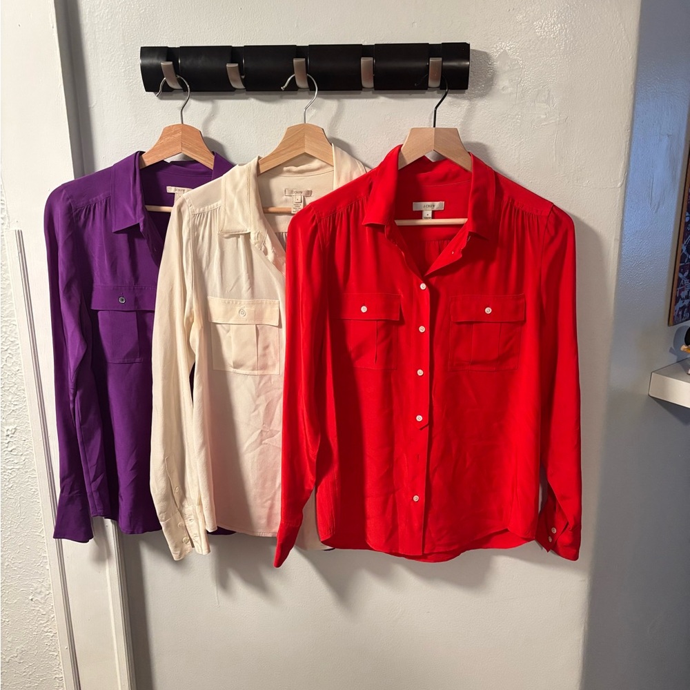 Bundle of three J. CREW Blythe Blouse 100% Silk Women’s Long Sleeve Sz 4